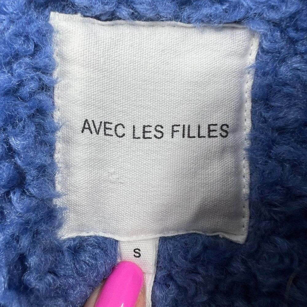 Avec Les Filles Anthropologie Boxy Cropped Fabric Mix Coat Faux Suede Blue Size - Picture 7 of 9